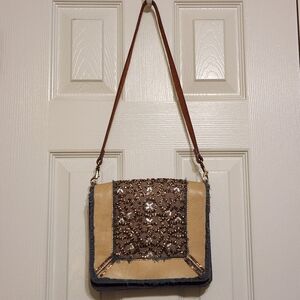 ⭐️ Miss Albright Specialty for Anthropologie Beaded Boho Shoulder Bag Blue & Tan